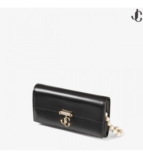 AVENUE LOMMEBOK/CHAIN Svart Skinn Lommebok med Pearl Stropp Sommer Kolleksjon