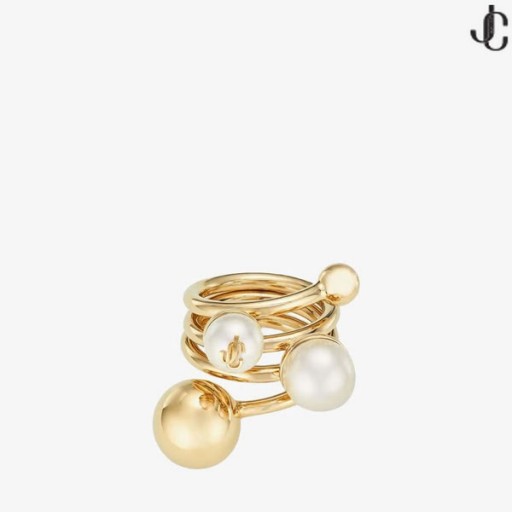 Metalowy pierścień z złotym wykończeniem i pereł JC Multi Pearl Ring Biżuteria Collection