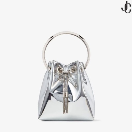 Mini-torba z Srebrnej, Lustrzanej Tkaniny BON BON z Metalowym Uchwytem