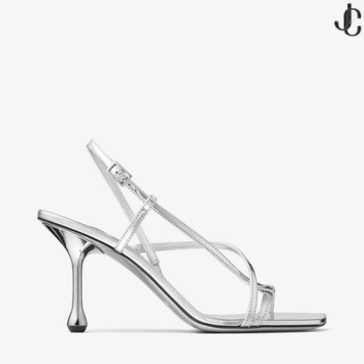 Klapki ze Srebrną Metalizowaną skóry Etana 80s.