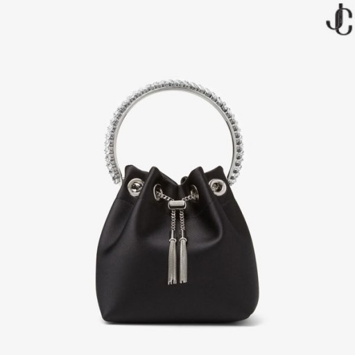 Czarna Satynowa torebka Bon Bon z Kryształu Uchwyt