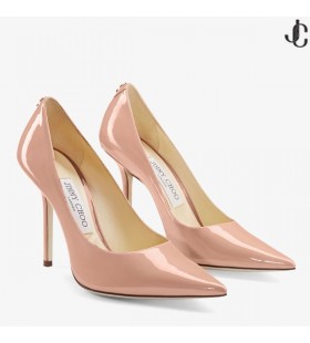 Baletki-łódeczki z różowej skóry lakierowanej z ostrym czubkiem i logo JC LOVE 100 24: 7 Ikon