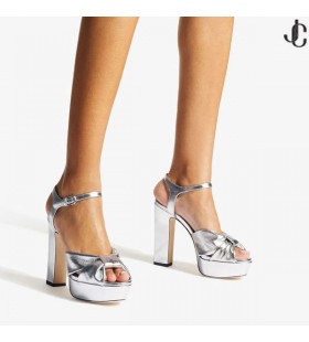 Sandały na platformie ze skóry Nappa HELOISE 120 Srebrny Metalik