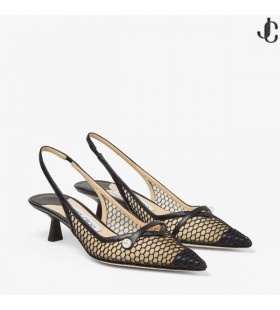 Czarne łódeczki-klapki z siatki i наппы AMITA 45 Letnia kolekcja 2022 roku