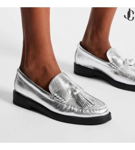 Addie/Pearl Silver Metallic Leather Loafers