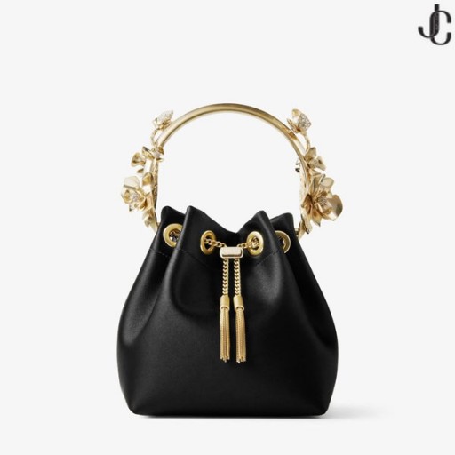 Bon Bon Satin Negru Sac Găleată cu Flori din Metal