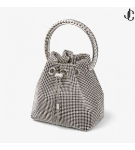 Bon Bon de Argint Satin Cristal Sac de Plasă cu Mâner de Cristal