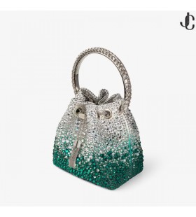 BON BON de Smarald și de Argint Satin Geantă cu Cristale