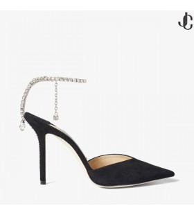 Saeda 100 Pompe de piele de Căprioară Negru cu Cristal Înfrumusețarea