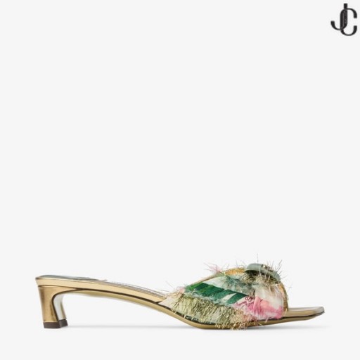 Annika Mule 35 Orchidea Kvetinový & Kovové Nappa Kožené Sandále NÁS