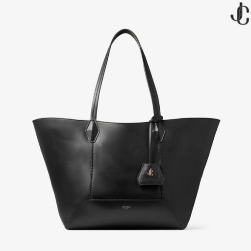 Diamond Tote/M Čierna Teľa Kožené Tote Bag