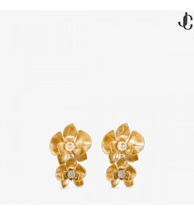 PETAL DVOJITÉ NÁUŠNICE Zlaté-Povrch Náušnice s Kryštálom a Pearl Embellishment Nová Kolekcia