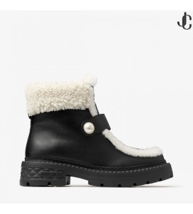Bambucké Čierne Kožené Shearling Členková Obuv