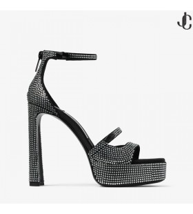 Sandale na platformu Claressa Platform 125 od Crnog Satena s Kristalima