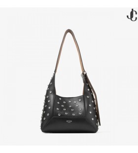Torba preko ramena Diamond Hobo /S Od Crne kože s kristalima