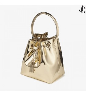 Mini torba od Sjajnog Tkiva BON BON Gold s Metalnom Ručkom