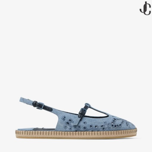 Amiee Platt Blue Haze Denim Espadrillos med Sangallo Broderi