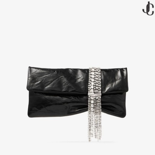 Zandra Svart Vintage Metalliskt Läder Clutch Väska