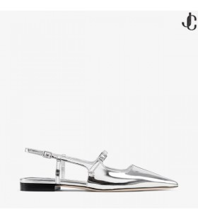 Didi Platt Silver Flytande Metall Läder Lägenheter OSS