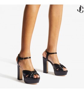 HELOISE 120 Svart Nappa Läder Platform Sandaler Sommar Kollektion