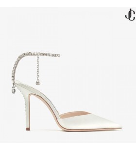 Saeda 100 Ivory Satin Pumpar med Kristall Utsmyckning