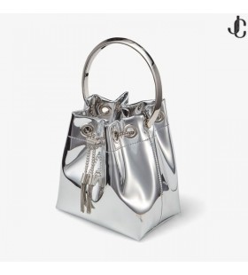 Metal Saplı BON BON Gümüş Ayna Kumaş Mini Çanta