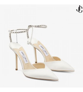 Saeda 100 Ivory Satin Pumps with Crystal Embellishment