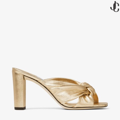 AVENIDA 85 de Oro Metálico en Cuero Nappa Mulas Colección de Verano