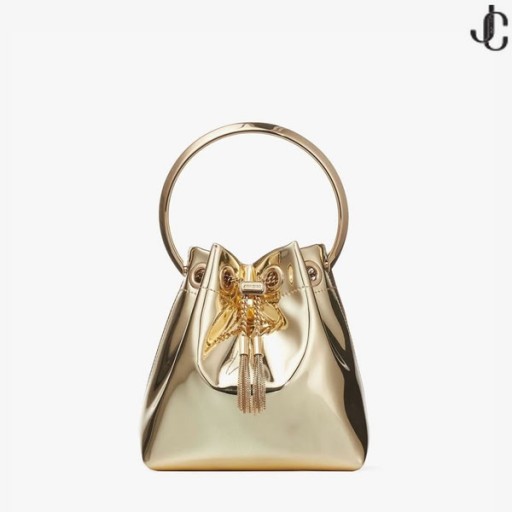 BON BON Espejo dorado de Tela Mini Bolso con Asa de Metal