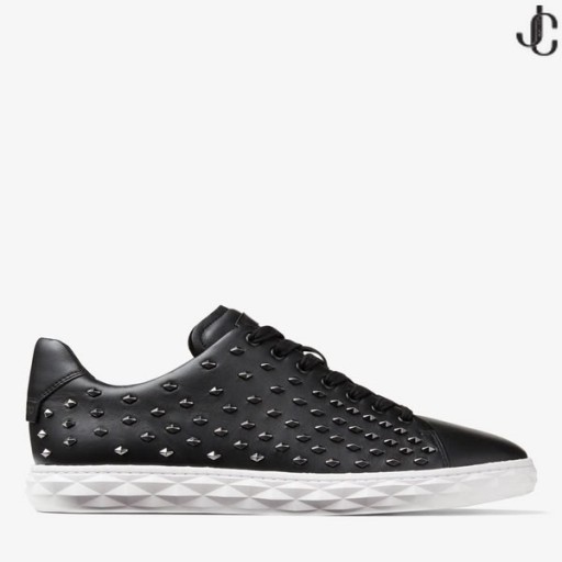 DIAMANTE de la LUZ/M Nappa Negro Bajo-Top de los Entrenadores con Postes de madera de la Colección de Otoño