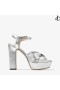 HELOISE 120 Plata Metalizado Cuero Nappa Sandalias de Plataforma
