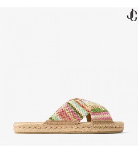 Aciel Sandalia Plana De Color Crudo Rayas Sandalias De Rafia