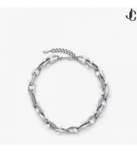 Diamante Collar De Cadena De Antigüedades Acabado De Plata Collar De Perlas