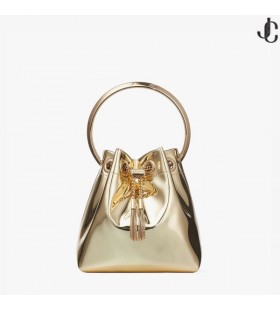 BON BON Espejo dorado de Tela Mini Bolso con Asa de Metal