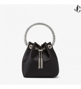 Bon Bon Negro de Satén Bolsa con Mango de Cristal