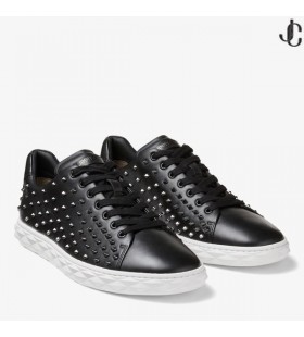 DIAMANTE de la LUZ/M Nappa Negro Bajo-Top de los Entrenadores con Postes de madera de la Colección de Otoño