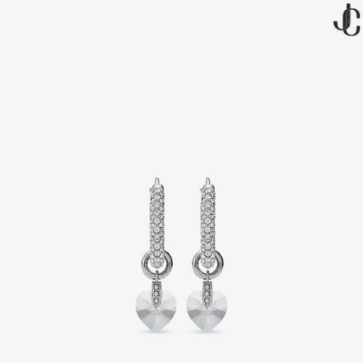 Heart Hoops Silver-Finish Heart Hoop Earrings with Crystals