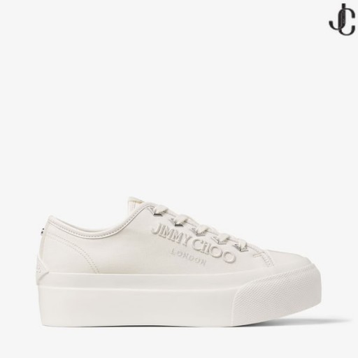 Palma Maxi/F Latte Canvas Platform Trainers with Embroidered Logo