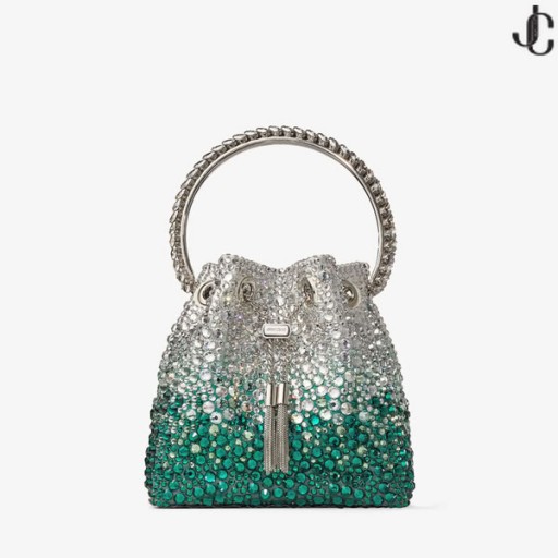 بون بون الزمرد و الفضة الساتان حقيبة مع بلورات