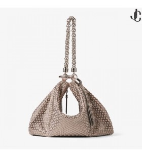 Ballet Pink Suede Clutch Bag with Diamond Motif and Crystal Hotfix CALLIE Pre Fall 19