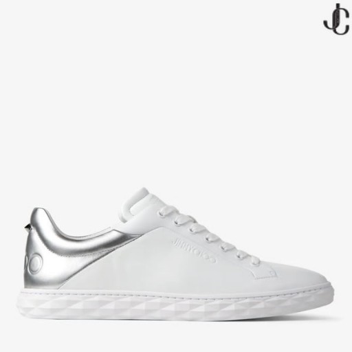 Diamantové Světlo/M Ii Bílá Kůže a Stříbrné Kovové Nappa Low-Top Trenérů Nová Kolekce