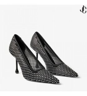 Ixia 95 Black Satin Crystal Mesh Pumps