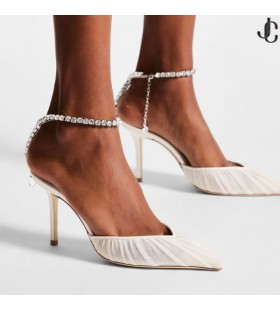 Saeda 85 Ivory Tulle Crystal Pumps