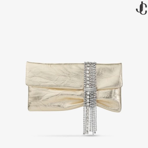 Zandra Platinum Vintage Metallisk Læder Kobling Taske