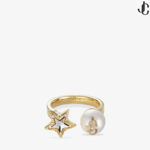 Guld-Færdig Metal Ring med Krystal Stjerne og Pearl JC Stjernede Perle Ring smykkekollektion