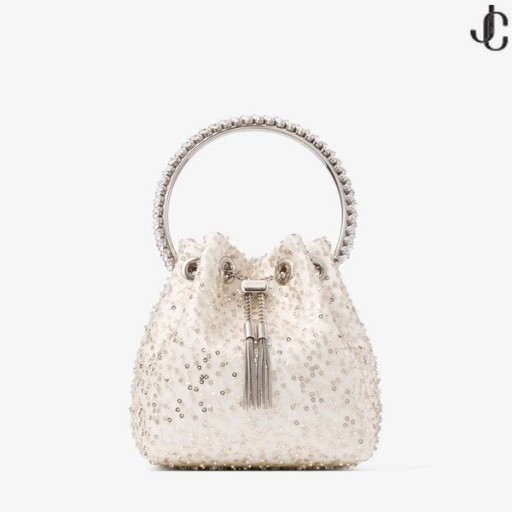 Bon Bon Hvid Beaded Mesh Krystal Taske