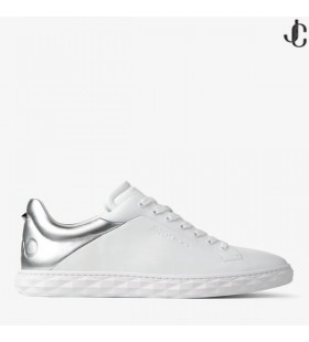 Diamond Light/M Ii Hvid Læder og Sølv Metallic Nappa Lav-Top Trænere Nye Kollektion