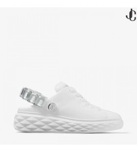 Diamant Slynge Hvid Nappa Læder Slipper Undervisere med Krystal Rem Nye Kollektion