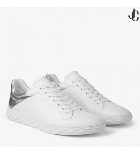 Diamond Light/M Ii Hvid Læder og Sølv Metallic Nappa Lav-Top Trænere Nye Kollektion
