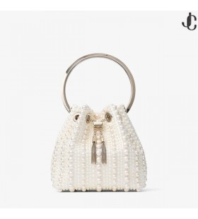 Bon Bon Elfenben Satin Taske med All-Over Perler